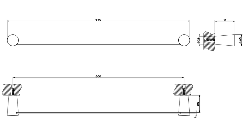 Gessi Cono Portasciugamani 64 Cm a muro cromo Cromo Lucido, dettaglio ravvicinato del materiale e dell'aggancio