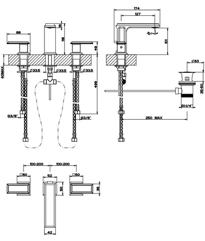 Gessi Elenganza Gruppo Lavabo Tre Fori Con Bocca quadra e Piletta 46012
