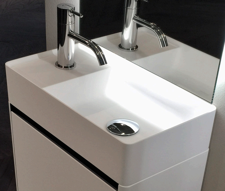 Antonio Lupi Simplomani Lavamani 25x45 scarico a destra In, vista frontale su sfondo bianco - Antonio Lupi Design