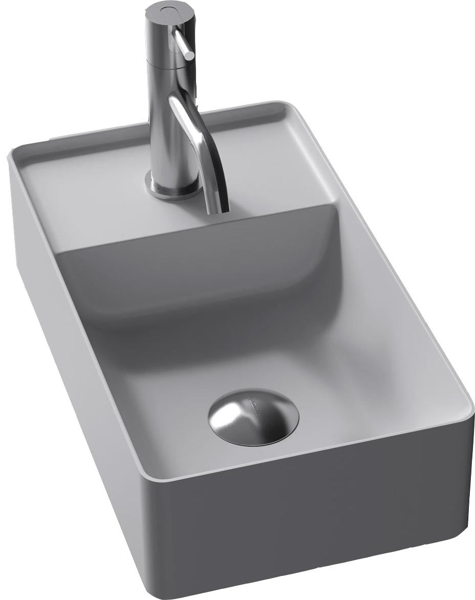 Antonio Lupi Simplomani Lavamani 25x45 scarico a destra In ambientato su piano bagno con accessori - Antonio Lupi Design