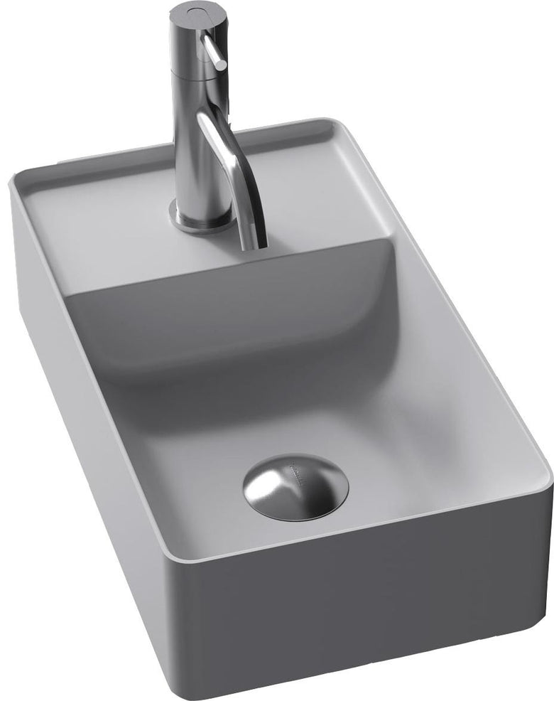 Antonio Lupi Simplomani Lavamani 25x45 scarico a destra In ambientato su piano bagno con accessori - Antonio Lupi Design