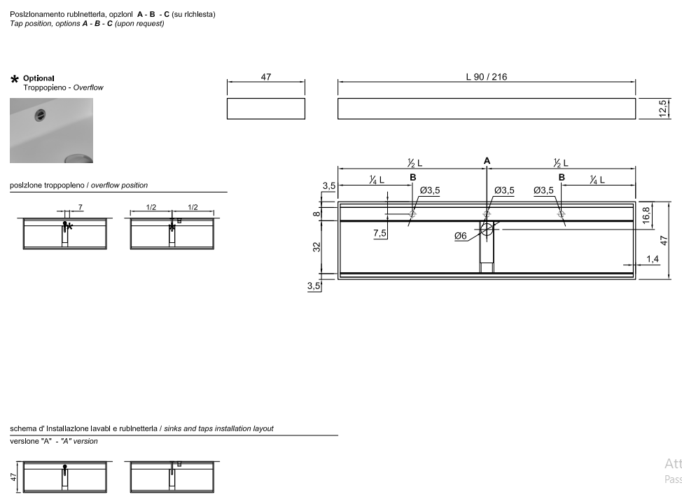 Antonio Lupi Canale161 Lavabo 161x47 In Flumood bianco, vista frontale su sfondo bianco - Antonio Lupi Design