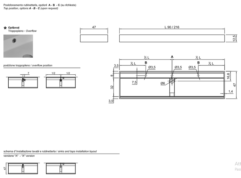 Antonio Lupi Canale216 Lavabo 216x47 in Flumood bianco, vista frontale su sfondo bianco - Antonio Lupi Design
