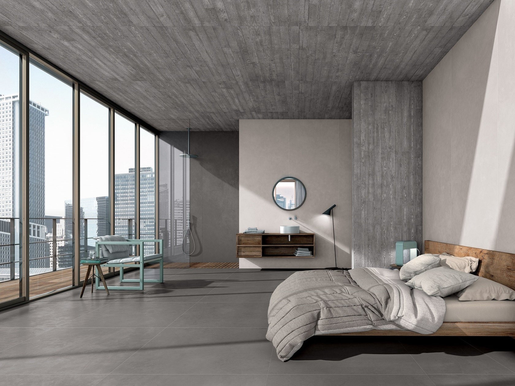 Cotto D'Este Kerlite Cement Project 5 Plus Pavimento in ambientazione completa, vista d'insieme della stanza - Cotto D...