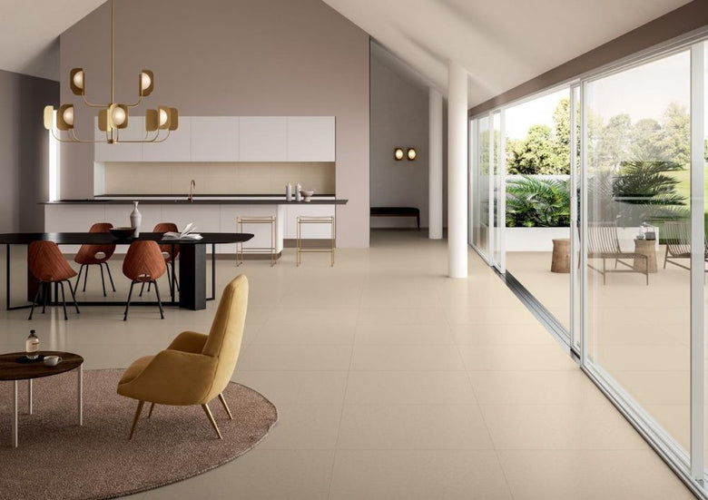 Blustyle Blutech Pavimento Rivestimento 90x90 Cm 11 10 Mm Avorio Bt in ambientazione completa, vista d'insieme della stanza