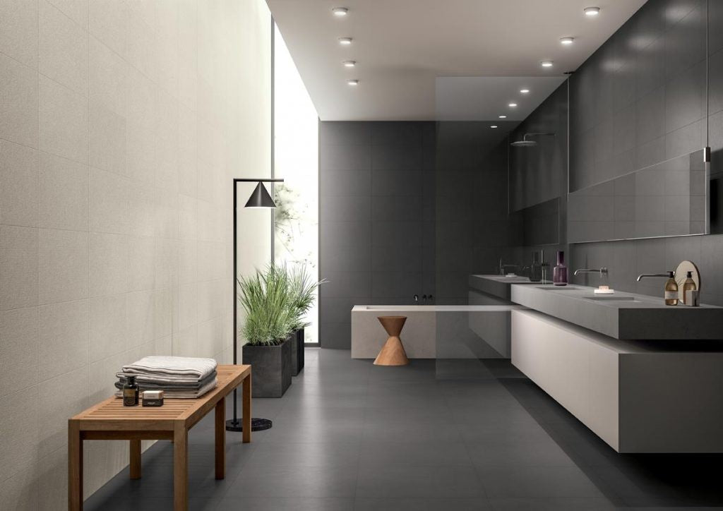 Blustyle Blutech Pavimento Rivestimento 90x90 Cm 11 10 Mm Cenere Bt in ambientazione completa, vista d'insieme della stanza