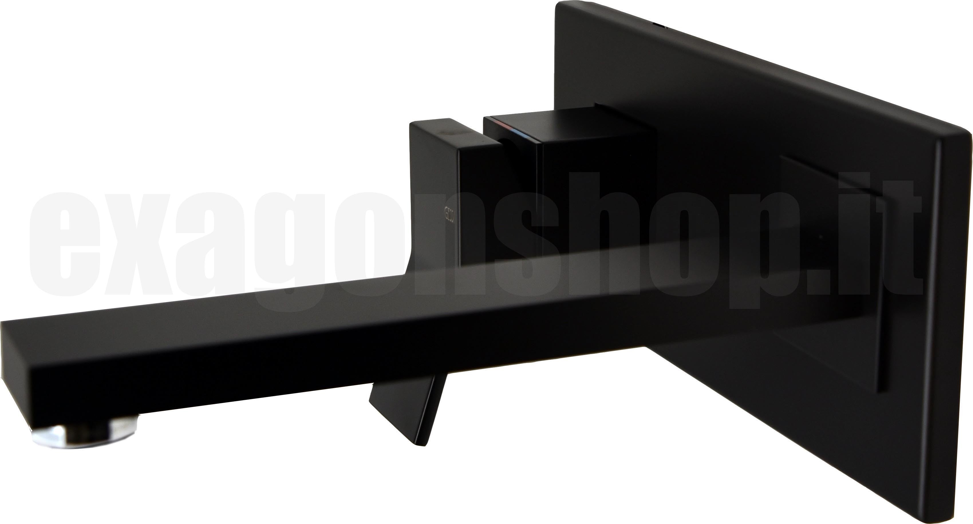 Gessi Rettangolo K Parti Esterne Miscelatore lavabo senza Nero Opaco ambientato su piano bagno con accessori