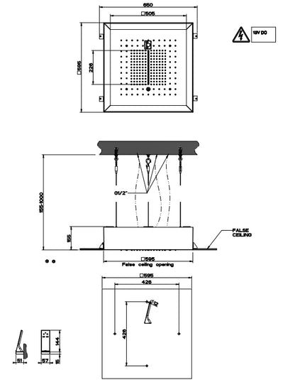 Soffione Multifunzione 50x50 a incasso Con Funzione Pioggia Cascata Misto e Cromoterapia Bianco Afilo 57509 Gessi