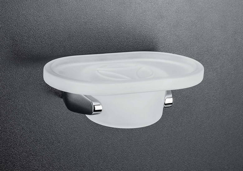Colombo Design Road Porta Sapone a parete in Vetro Acidato in naturale montato a parete, vista del design e della finitura
