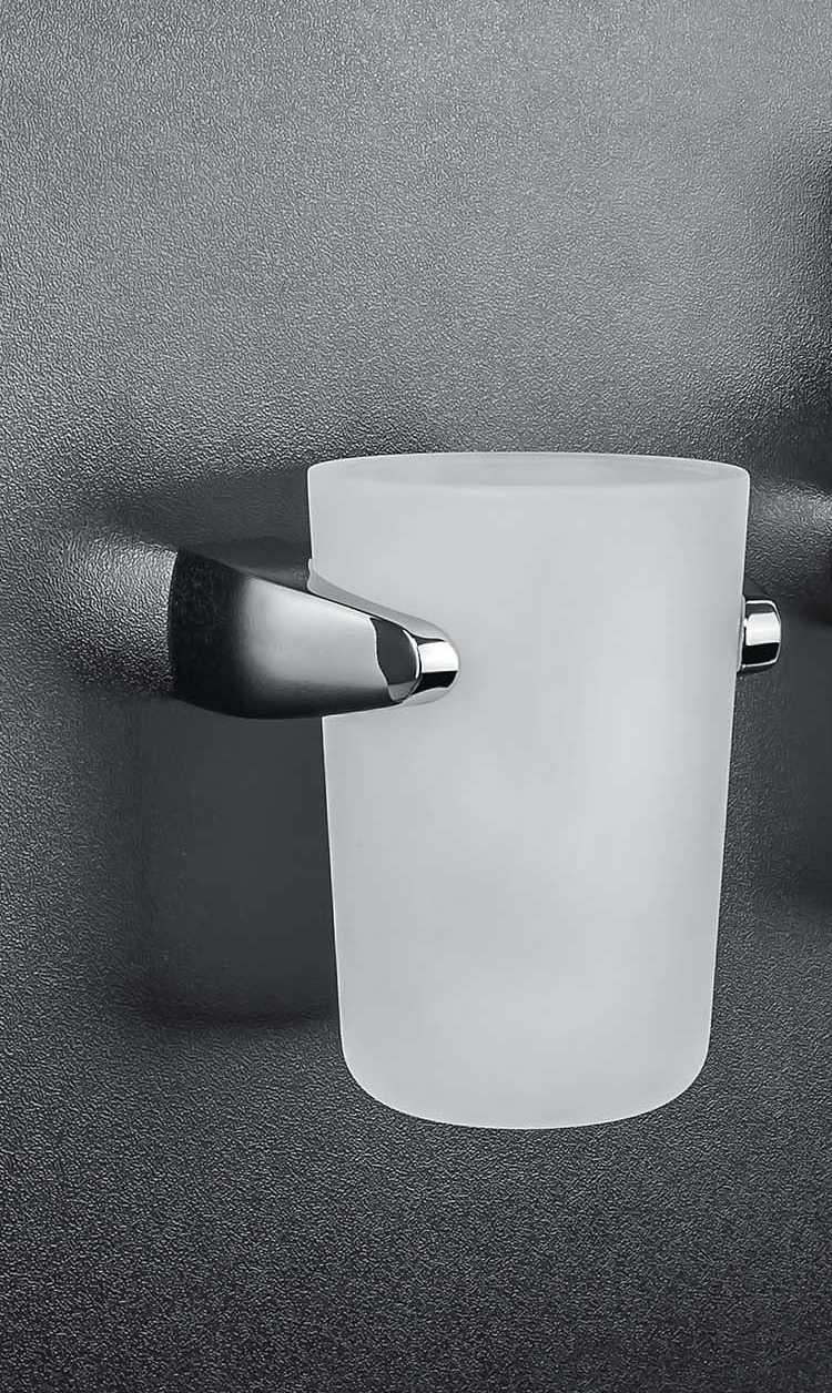 Colombo Design Road bicchiere portaspazzolini in Vetro in vetro acidato e naturale montato a parete, vista del design e...