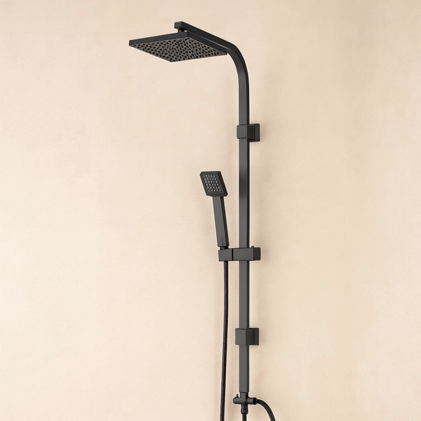 Colonna Doccia con soffione quadro saliscendi deviatore e doccetta con flessibile 150 cm in acciaio nero opaco Platinum