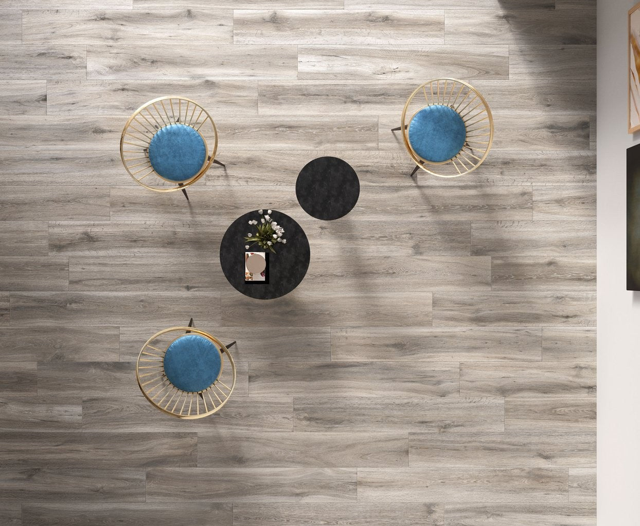 Pavimento 30x120 Effetto parquet Ash Ceramica Sant Agostino in ambientazione completa, vista d'insieme della stanza