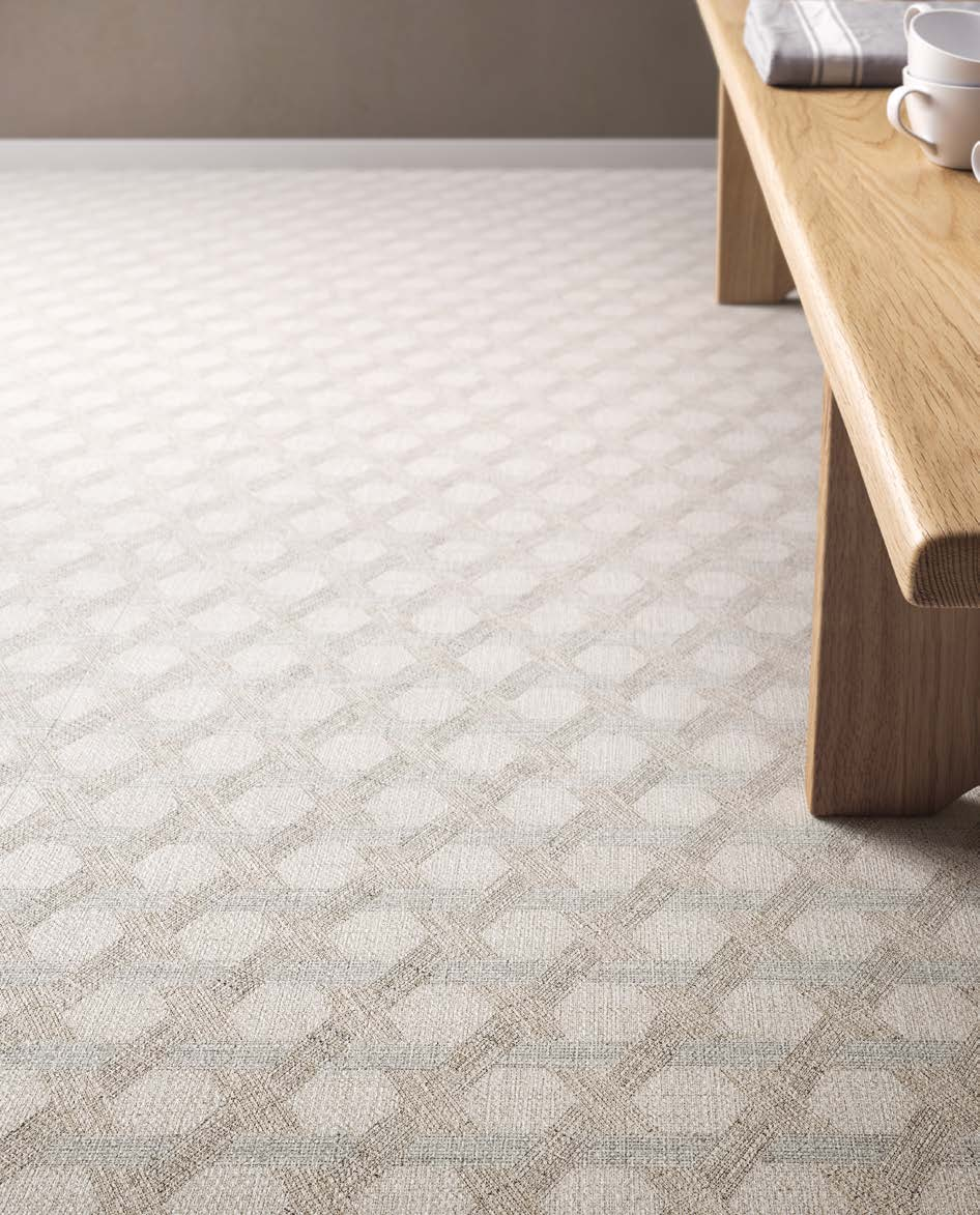 Pavimento rivestimento 60x60 Effetto Tessuto in Gres posata in ambiente arredato, dettaglio della venatura