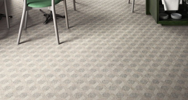 Pavimento rivestimento 90x90 decoro Effetto Tessuto in Gres in ambientazione completa, vista d'insieme della stanza
