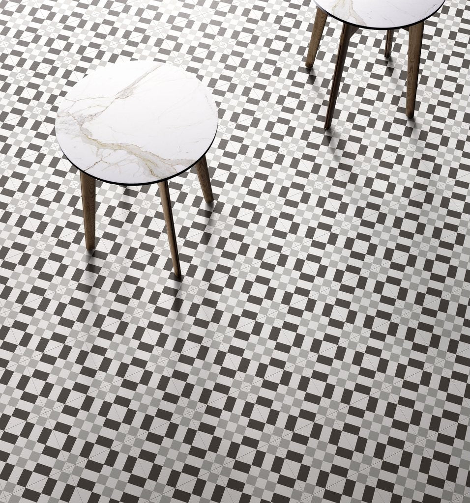 Rivestimento 20x20 decoro Ceramica Sant Agostino Patchwork in ambientazione completa, vista d'insieme della stanza