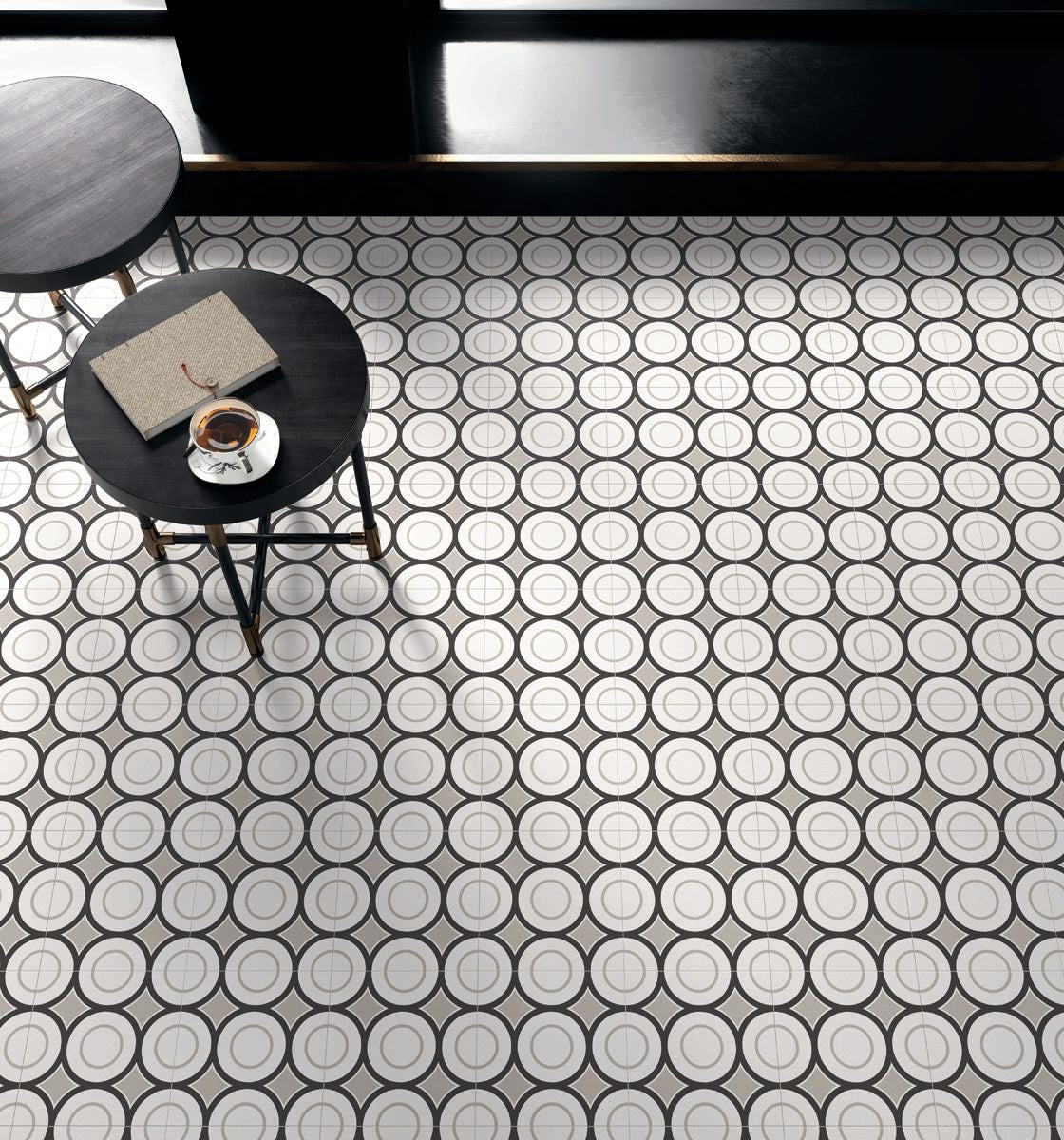 Pavimento Rivestimento 20x20 decoro Ceramica Sant Agostino posata in ambiente arredato, dettaglio della venatura