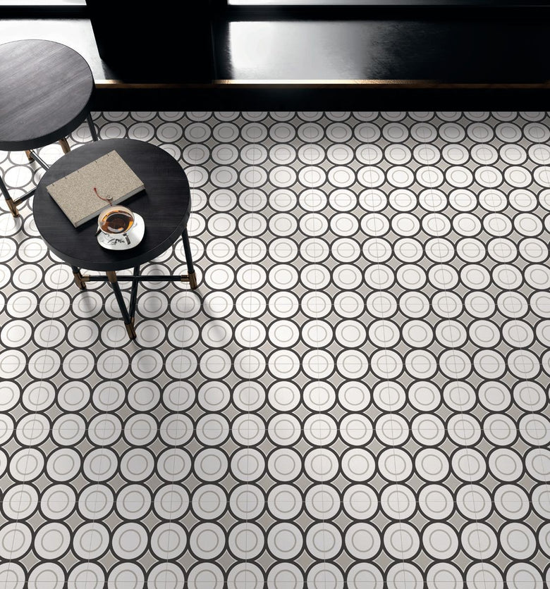 Pavimento Rivestimento 20x20 decoro Ceramica Sant Agostino posata in ambiente arredato, dettaglio della venatura