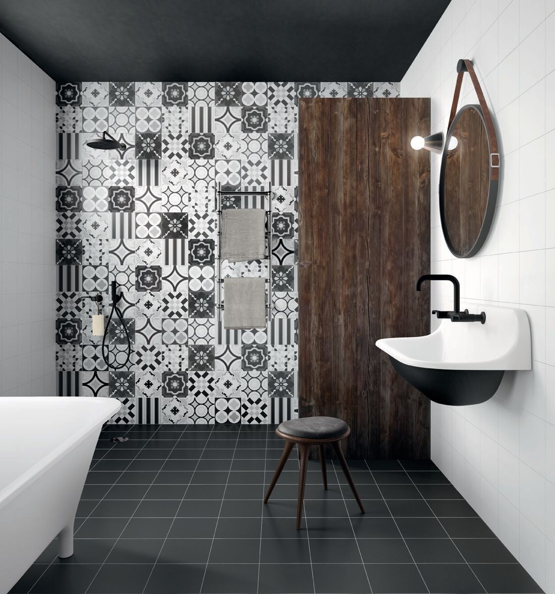 Pavimento Rivestimento 20x20 Black Patchwork B&W CSAPBWBL20 in ceramica, superficie e texture ravvicinata del gres