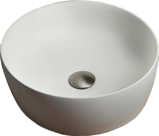 Antonio Lupi Catino43 ciotola 43 cm In Flumood bianco ambientato su piano bagno con accessori - Antonio Lupi Design