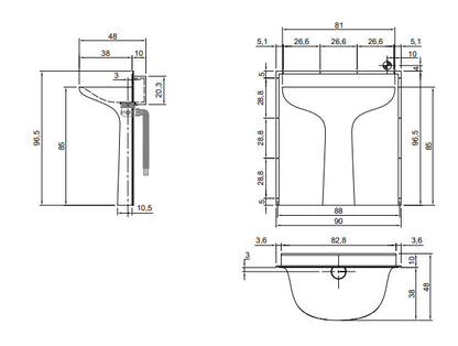 Antonio Lupi Calice Lavabo Incasso Parete 96,5x48x90 cm In Corian