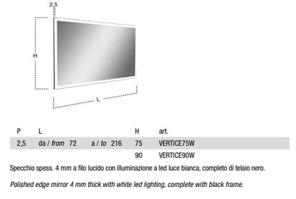 Antonio Lupi Vertice75w153 Specchio 75x153 Con Illumiazione Led Bianco