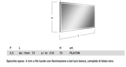 Specchio Filo Lucido 75x108 Con Illuminazione Led Bianco Fila75w108 Antonio Lupi