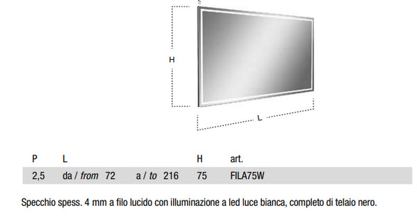 Specchio Filo Lucido 75x108 Con Illuminazione Led Bianco Fila75w108 Antonio Lupi
