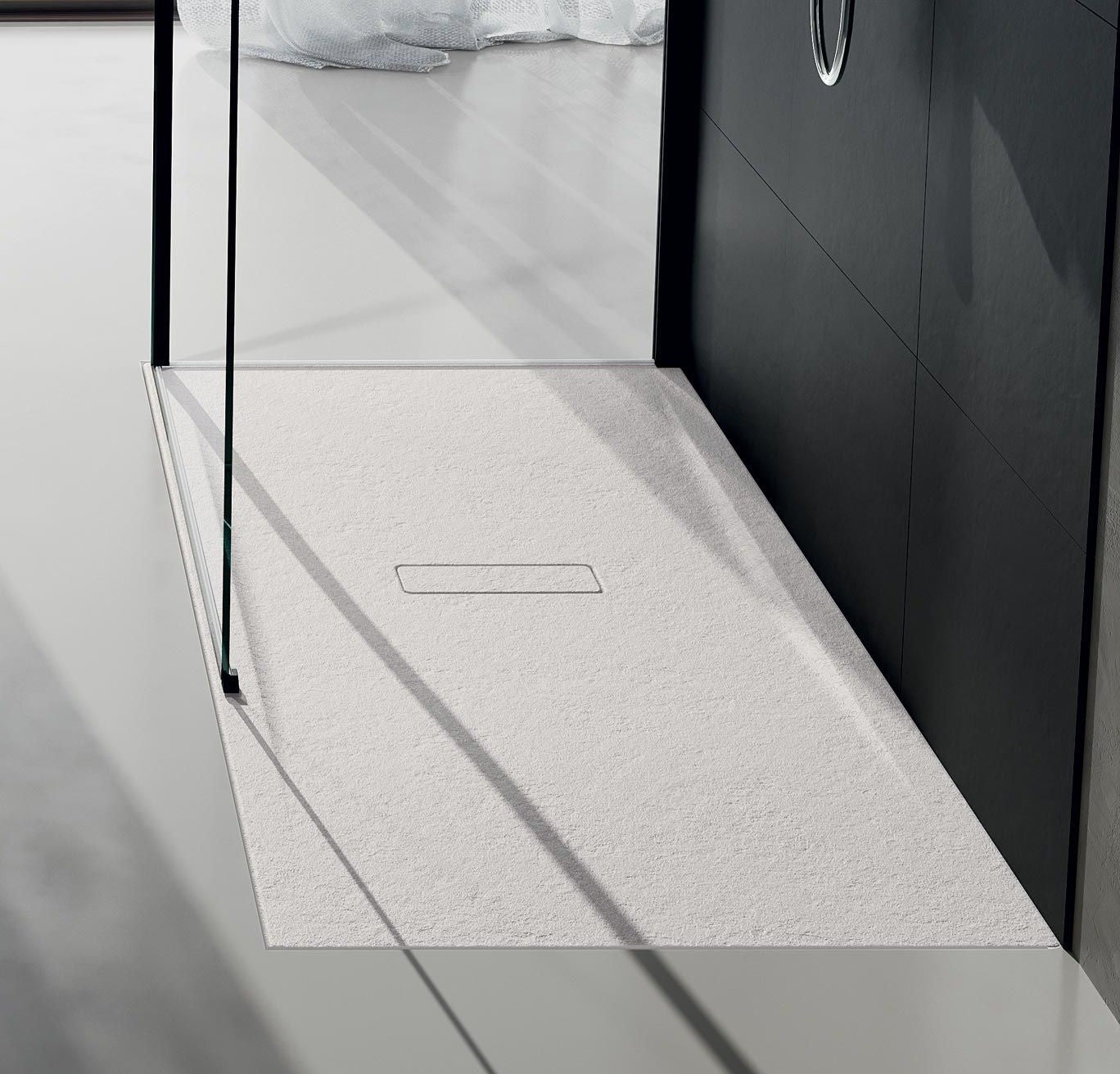 Piatto Doccia 140x70 effetto pietra in acrilico Novellini Bianco Morbido in antiscivolo visto dall'alto con superficie e...