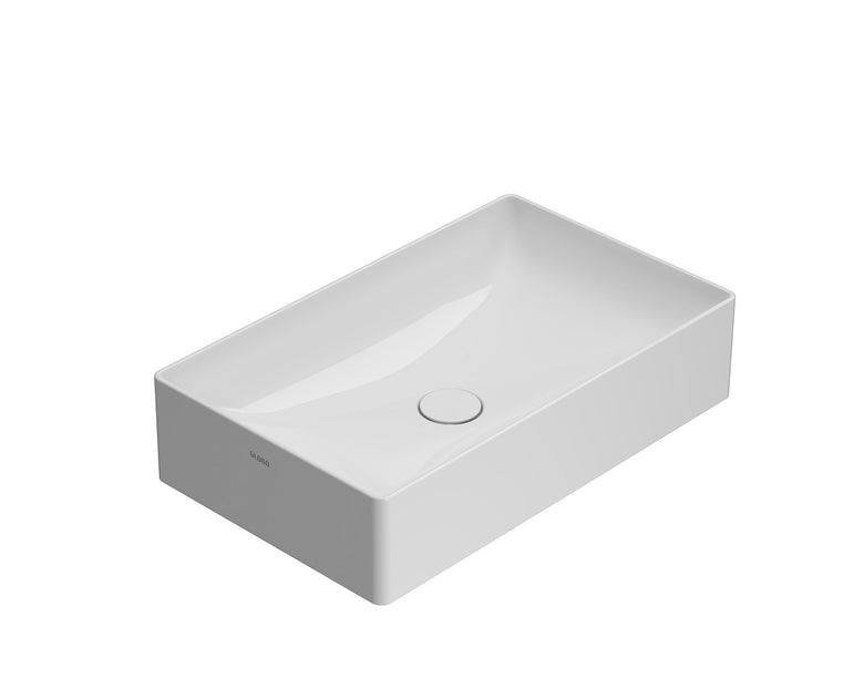 Ceramica Globo T-Edge Lavabo 61x37 Da Appoggio in ceramica in lucido ambientato su piano bagno con accessori