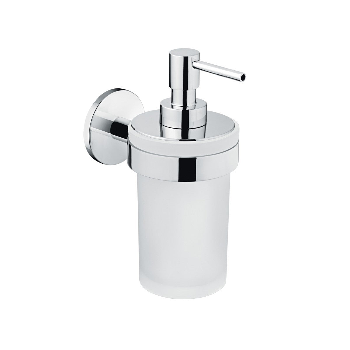 Dispenser Portasapone liquido a muro Vetro Opaco Cromo, dettaglio ravvicinato del materiale e dell'aggancio - Industrias...