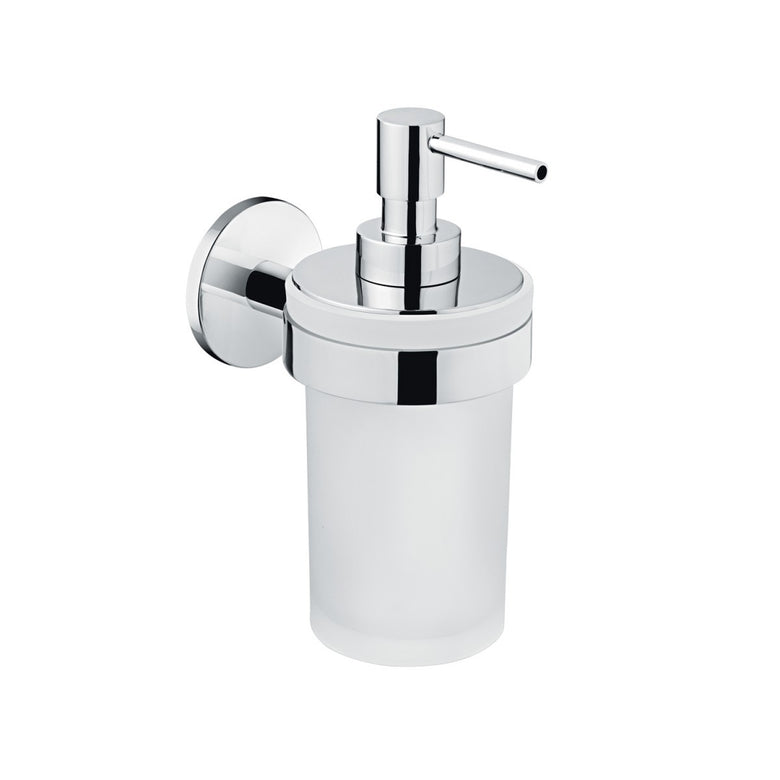 Dispenser Portasapone liquido a muro Vetro Opaco Cromo, dettaglio ravvicinato del materiale e dell'aggancio - Industrias...