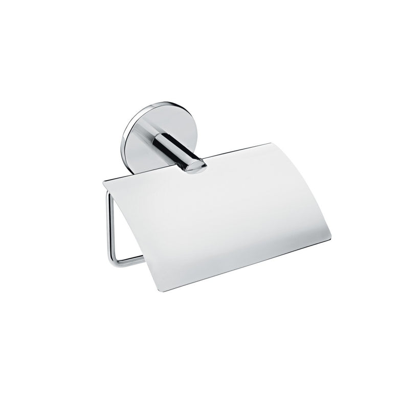 Portarotolo Con Coperchio Cromo Cosmic Duo Round in acciaio inox e lucido montato a parete, vista del design e della...
