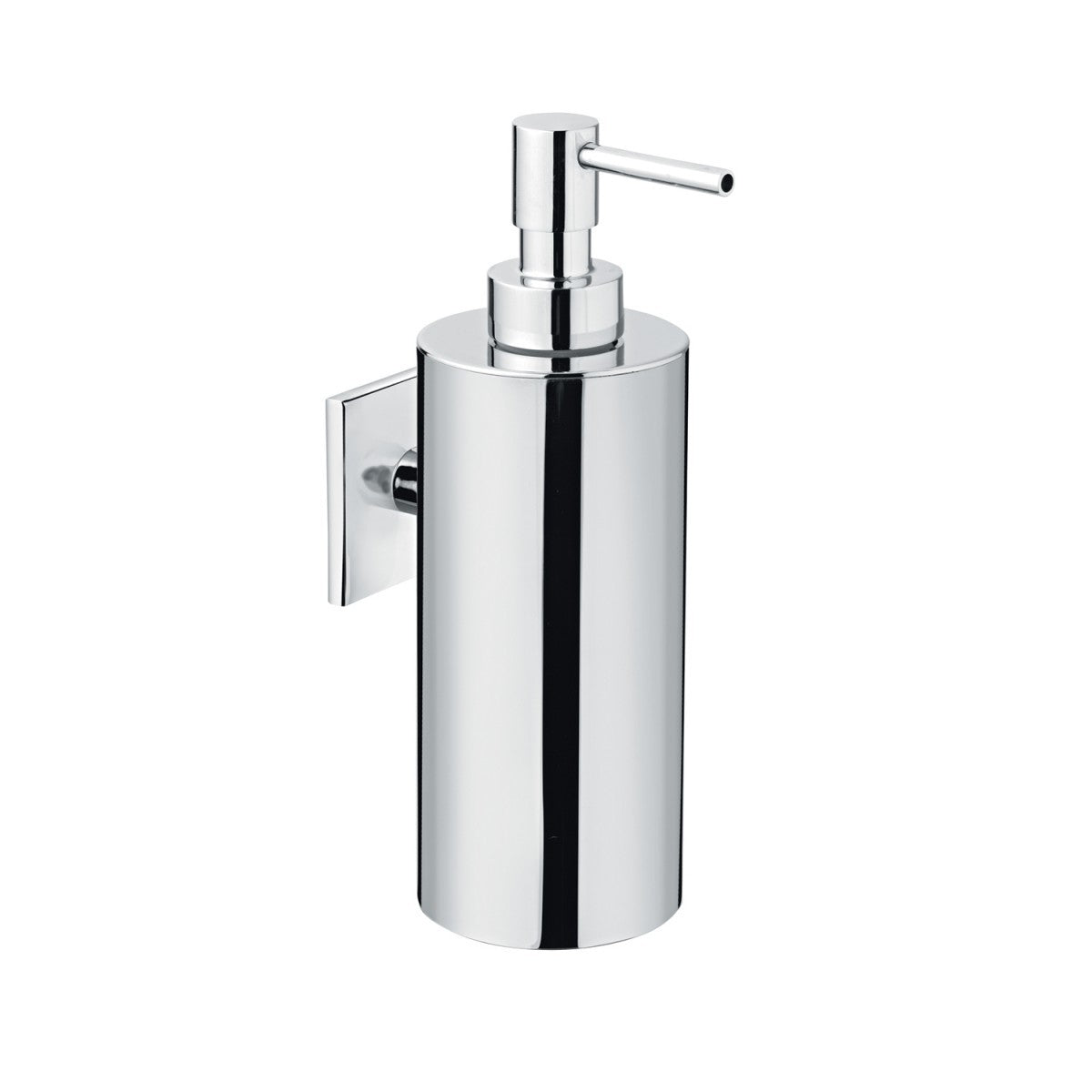 Dispenser Porta Sapone a muro Cromo Cosmic Duo Square in acciaio inox e lucido montato a parete, vista del design e della...