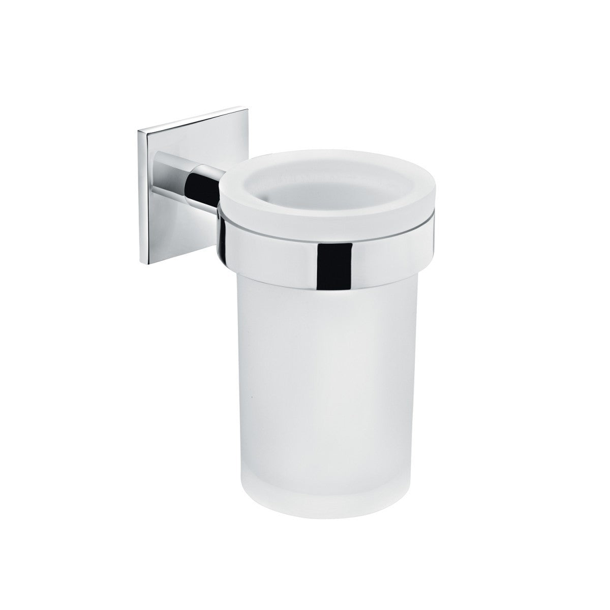 Bicchiere portaspazzolini a muro Cromo Cosmic Duo Square in acciaio inox e lucido montato a parete, vista del design e...