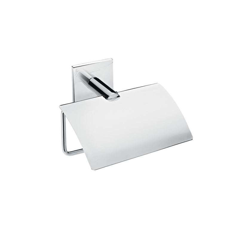 Portarotolo Con Coperchio 12,5x5x13 Cromo Cosmic Duo Square in acciaio inox e lucido montato a parete, vista del design e...