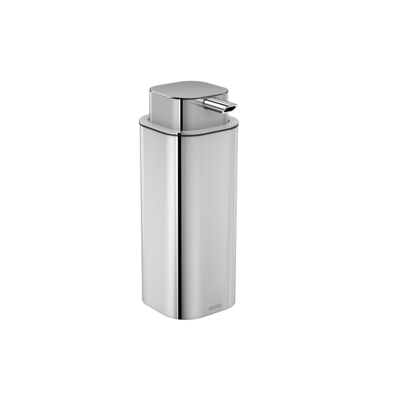 Dispenser Portasapone Da Appoggio Cromo Cosmic Line, dettaglio ravvicinato del materiale e dell'aggancio - Industrias Cosmic