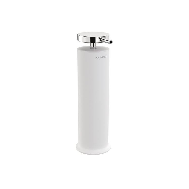 Dispenser sapone liquido da Appoggio Bianco Satinato Geyser montato a parete, vista del design e della finitura...