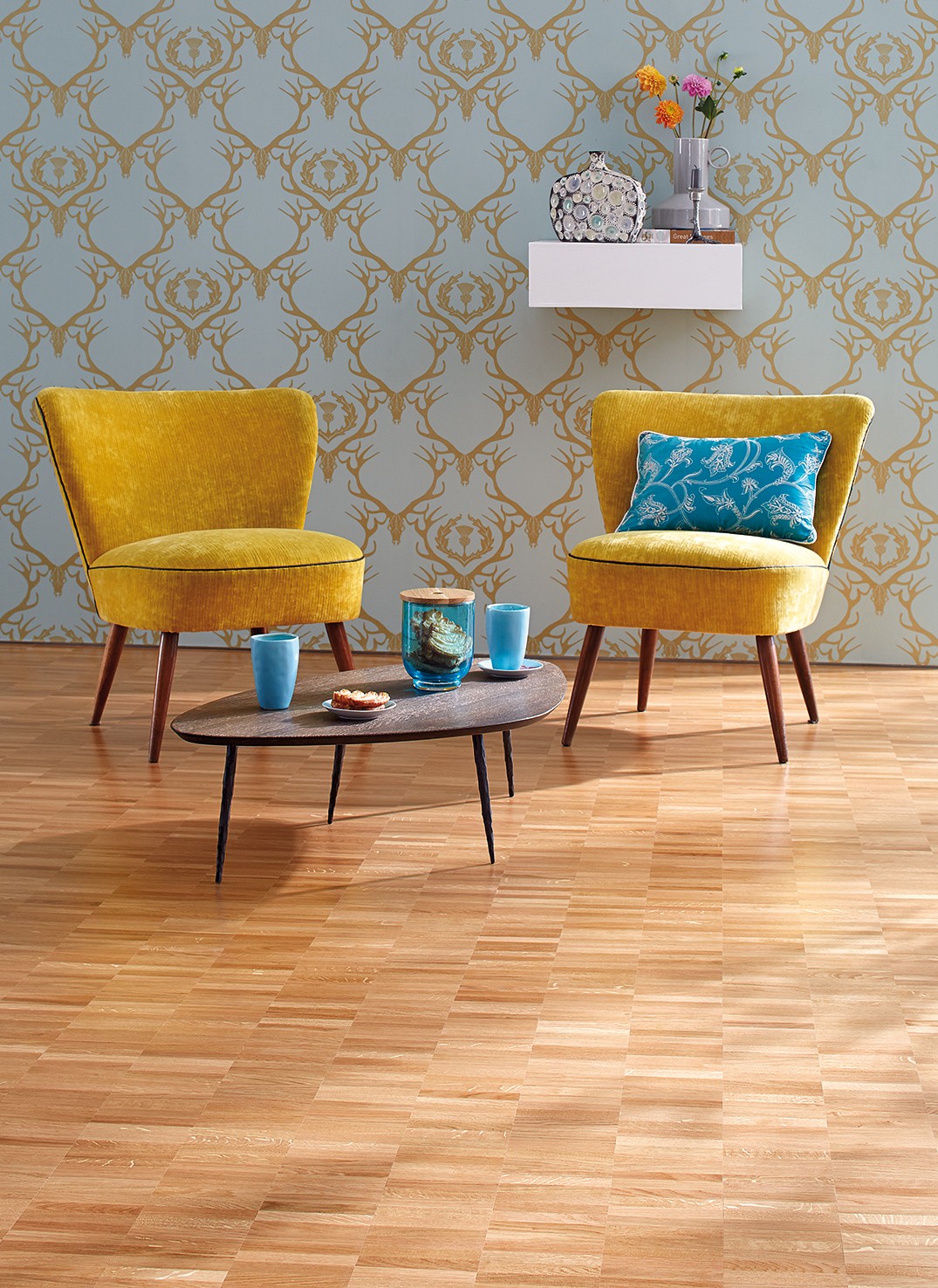 Bauwerk Parquet Prepark 14 Verniciato Satinato 480x117x8 Mm in ambientazione completa, vista d'insieme della stanza