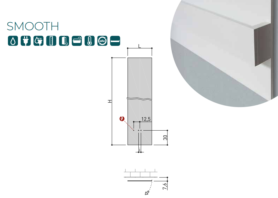 Schema tecnico di installazione di Radiatore 120x40 Ad Acqua Apribile O Fisso Bianco Sable con canna fumaria