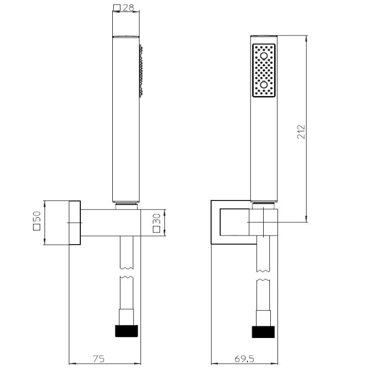 Kit Doccetta quadra con supporto e flessibile 150 cm in, dettaglio ravvicinato della finitura e del marchio