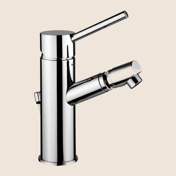 Paffoni Birillo Bi131k Miscelatore bidet con Scarico Click, vista frontale della maniglia e della bocca di erogazione