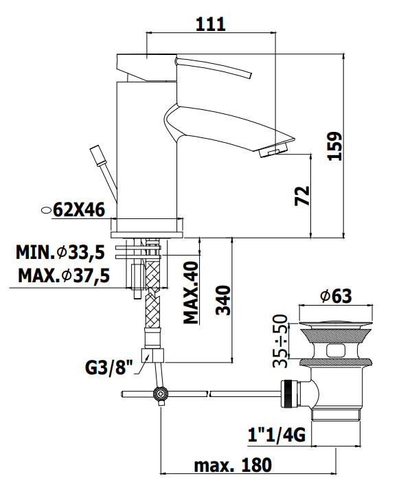 Paffoni Birillo Br071kcr Miscelatore Lavabo Ellittico Con Scarico Clic Clac Cromo