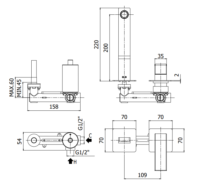Paffoni Effe Ef104cr70 Miscelatore Lavabo Incasso 2 Fori visto dall'alto con scarico e interno visibili