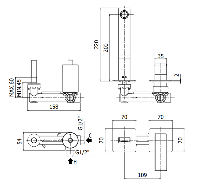 Paffoni Effe Ef104cr70 Miscelatore Lavabo Incasso 2 Fori visto dall'alto con scarico e interno visibili