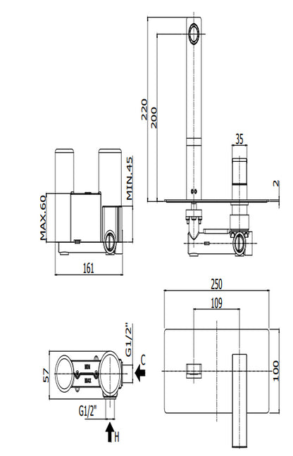 Paffoni Effe Ef105cr Miscelatore Lavabo Incasso 2 Fori Bocca 15 cm Cromo