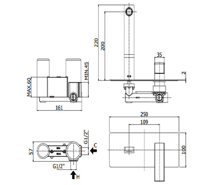 Paffoni Elle El105cr Miscelatore lavabo Incasso 2 Fori Bocca 20 Cm Cromo