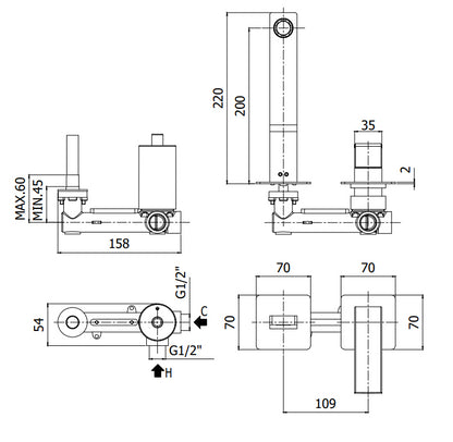 Paffoni Elle El105cr70 Miscelatore lavabo Incasso 2 Fori 2 Piastre e Bocca 20 cm Cromo