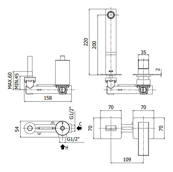 Paffoni Elle El106cr70 Miscelatore lavabo Incasso 2 Fori Cromo