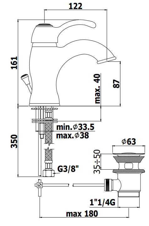 Paffoni Flavia Fa071 Miscelatore Lavabo monocomando Senza, vista laterale del profilo e della forma