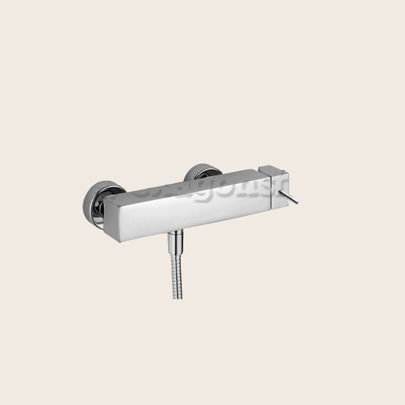 Paffoni Level Lea168st Miscelatore Doccia Esterno Steel, vista frontale della maniglia e della bocca di erogazione